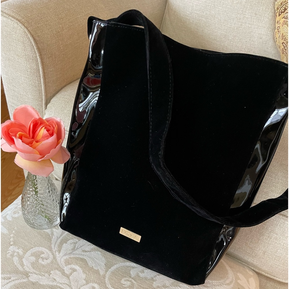 Carolina Herrera Good Girl Black velvet and patent leather tote handbag
